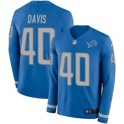 Nike Detroit Lions #40 Jarrad Davis Blue Team Color Men's Stitched NFL Limited Therma Long Sleeve Jersey