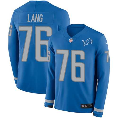 Nike Detroit Lions #76 T.J. Lang Blue Team Color Men's Stitched NFL Limited Therma Long Sleeve Jersey