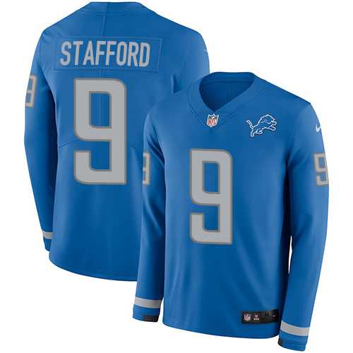 Nike Detroit Lions #9 Matthew Stafford Blue Team Color Men's Stitched NFL Limited Therma Long Sleeve Jersey