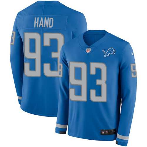 Nike Detroit Lions #93 Da'Shawn Hand Blue Team Color Men's Stitched NFL Limited Therma Long Sleeve Jersey
