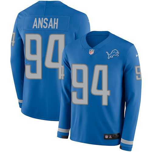 Nike Detroit Lions #94 Ziggy Ansah Blue Team Color Men's Stitched NFL Limited Therma Long Sleeve Jersey