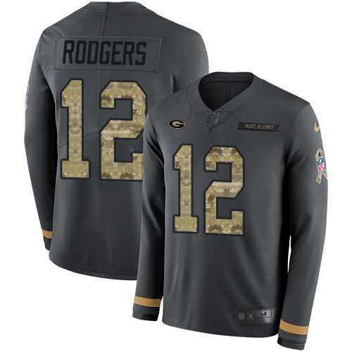 Nike Green Bay Packers #12 Aaron Rodgers Anthracite Salute to Service Men's Stitched NFL Limited Therma Long Sleeve Jersey