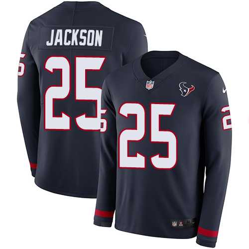 Nike Houston Texans #25 Kareem Jackson Navy Blue Team Color Men's Stitched NFL Limited Therma Long Sleeve Jersey