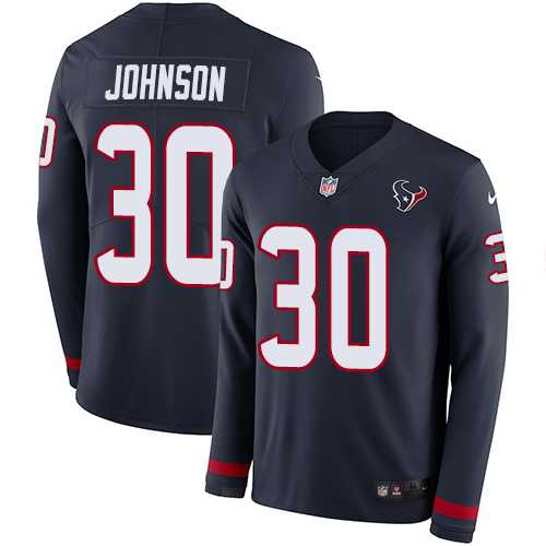 Nike Houston Texans #30 Kevin Johnson Navy Blue Team Color Men's Stitched NFL Limited Therma Long Sleeve Jersey