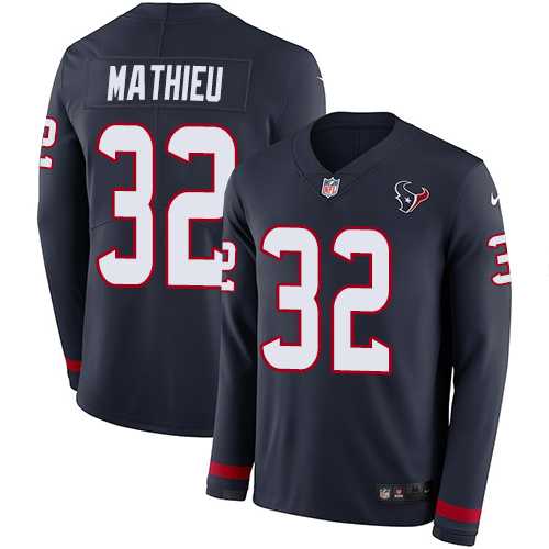 Nike Houston Texans #32 Tyrann Mathieu Navy Blue Team Color Men's Stitched NFL Limited Therma Long Sleeve Jersey