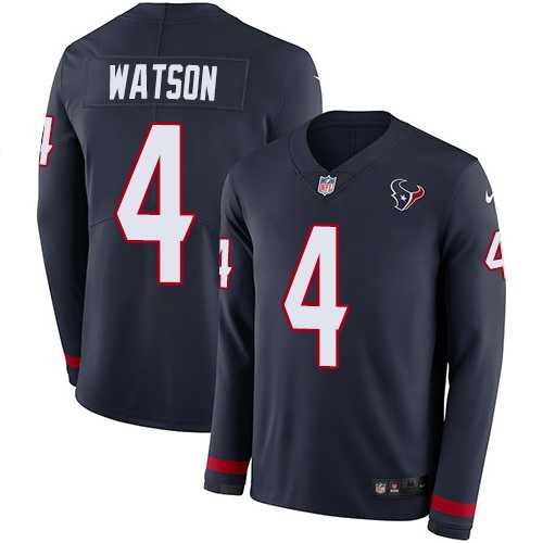 Nike Houston Texans #4 Deshaun Watson Navy Blue Team Color Men's Stitched NFL Limited Therma Long Sleeve Jersey