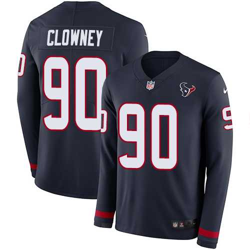Nike Houston Texans #90 Jadeveon Clowney Navy Blue Team Color Men's Stitched NFL Limited Therma Long Sleeve Jersey