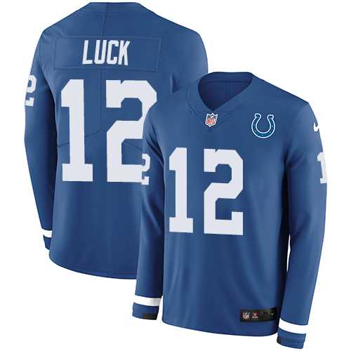 Nike Indianapolis Colts #12 Andrew Luck Royal Blue Team Color Men's Stitched NFL Limited Therma Long Sleeve Jersey
