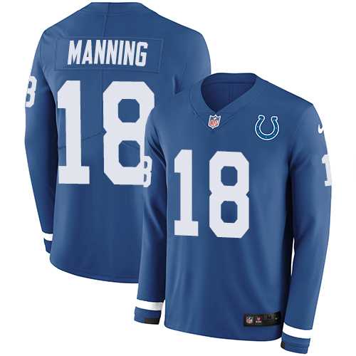 Nike Indianapolis Colts #18 Peyton Manning Royal Blue Team Color Men's Stitched NFL Limited Therma Long Sleeve Jersey
