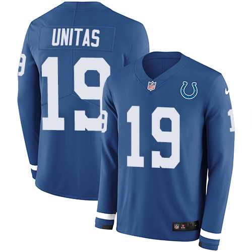 Nike Indianapolis Colts #19 Johnny Unitas Royal Blue Team Color Men's Stitched NFL Limited Therma Long Sleeve Jersey