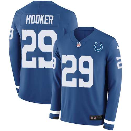 Nike Indianapolis Colts #29 Malik Hooker Royal Blue Team Color Men's Stitched NFL Limited Therma Long Sleeve Jersey