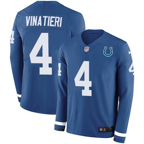 Nike Indianapolis Colts #4 Adam Vinatieri Royal Blue Team Color Men's Stitched NFL Limited Therma Long Sleeve Jersey