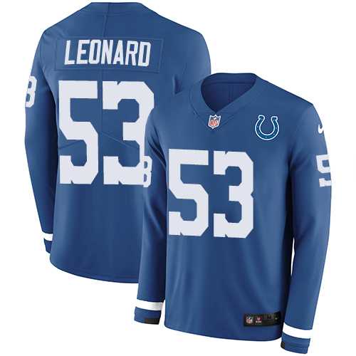 Nike Indianapolis Colts #53 Darius Leonard Royal Blue Team Color Men's Stitched NFL Limited Therma Long Sleeve Jersey