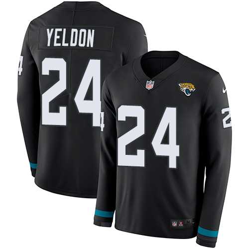 Nike Jacksonville Jaguars #24 T.J. Yeldon Black Team Color Men's Stitched NFL Limited Therma Long Sleeve Jersey