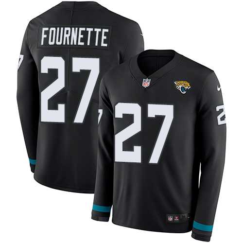 Nike Jacksonville Jaguars #27 Leonard Fournette Black Team Color Men's Stitched NFL Limited Therma Long Sleeve Jersey