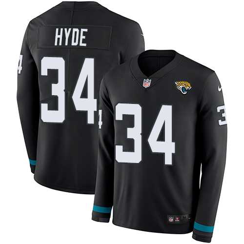 Nike Jacksonville Jaguars #34 Carlos Hyde Black Team Color Men's Stitched NFL Limited Therma Long Sleeve Jersey