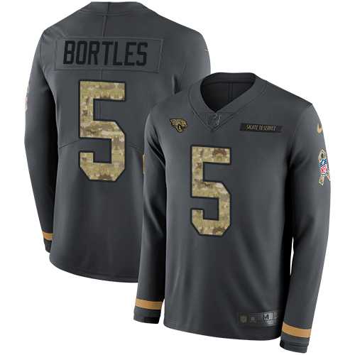 Nike Jacksonville Jaguars #5 Blake Bortles Anthracite Salute to Service Men's Stitched NFL Limited Therma Long Sleeve Jersey