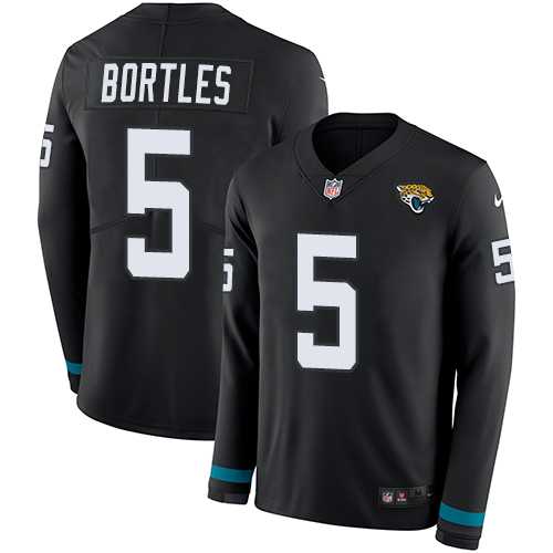 Nike Jacksonville Jaguars #5 Blake Bortles Black Team Color Men's Stitched NFL Limited Therma Long Sleeve Jersey