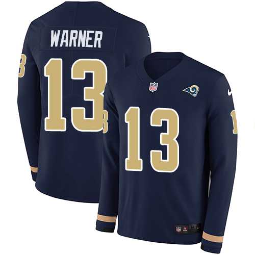 Nike Los Angeles Rams #13 Kurt Warner Navy Blue Team Color Men's Stitched NFL Limited Therma Long Sleeve Jersey