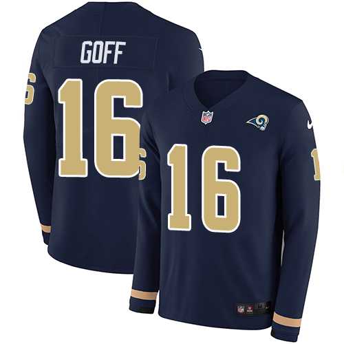 Nike Los Angeles Rams #16 Jared Goff Navy Blue Team Color Men's Stitched NFL Limited Therma Long Sleeve Jersey