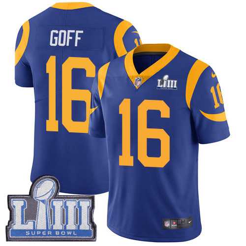 Nike Los Angeles Rams #16 Jared Goff Royal Blue Alternate Super Bowl LIII Bound Men's Stitched NFL Vapor Untouchable Limited Jersey