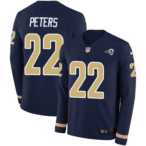 Nike Los Angeles Rams #22 Marcus Peters Navy Blue Team Color Men's Stitched NFL Limited Therma Long Sleeve Jersey