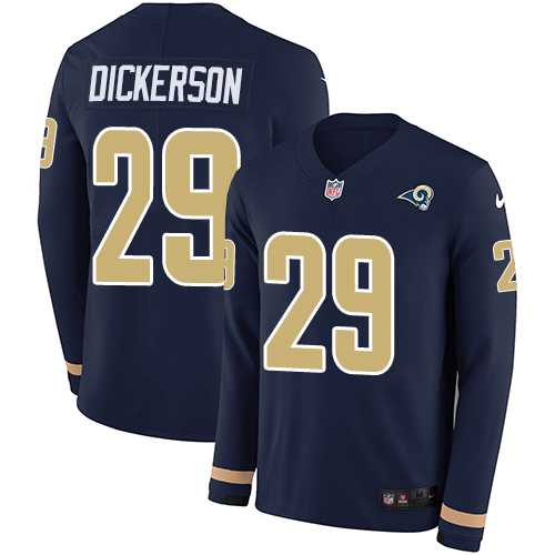 Nike Los Angeles Rams #29 Eric Dickerson Navy Blue Team Color Men's Stitched NFL Limited Therma Long Sleeve Jersey