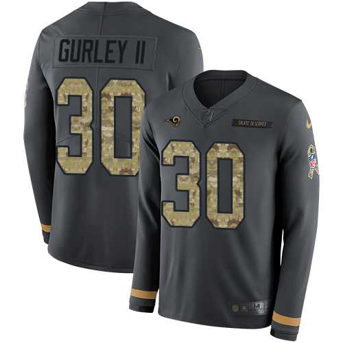 Nike Los Angeles Rams #30 Todd Gurley II Anthracite Salute to Service Men's Stitched NFL Limited Therma Long Sleeve Jersey