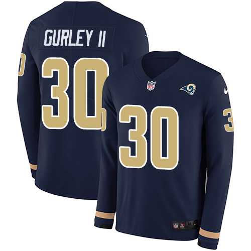 Nike Los Angeles Rams #30 Todd Gurley II Navy Blue Team Color Men's Stitched NFL Limited Therma Long Sleeve Jersey