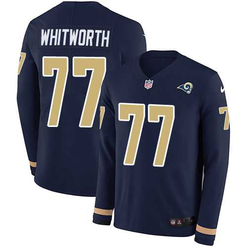 Nike Los Angeles Rams #77 Andrew Whitworth Navy Blue Team Color Men's Stitched NFL Limited Therma Long Sleeve Jersey