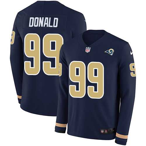 Nike Los Angeles Rams #99 Aaron Donald Navy Blue Team Color Men's Stitched NFL Limited Therma Long Sleeve Jersey