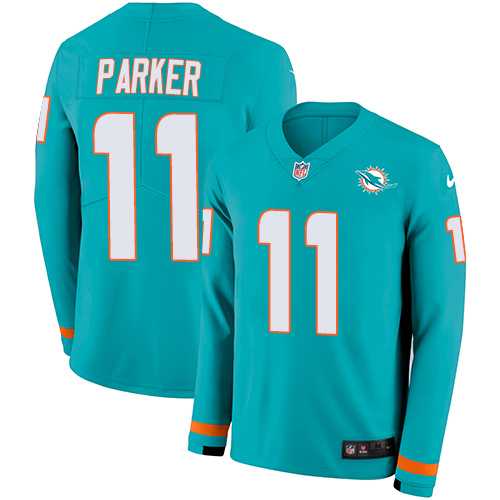 Nike Miami Dolphins #11 DeVante Parker Aqua Green Team Color Men's Stitched NFL Limited Therma Long Sleeve Jersey
