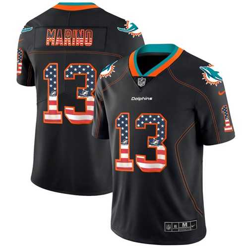 Nike Miami Dolphins #13 Dan Marino Black Men's Stitched NFL Limited Rush USA Flag Jersey