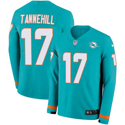 Nike Miami Dolphins #17 Ryan Tannehill Aqua Green Team Color Men's Stitched NFL Limited Therma Long Sleeve Jersey