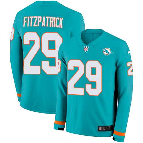 Nike Miami Dolphins #29 Minkah Fitzpatrick Aqua Green Team Color Men's Stitched NFL Limited Therma Long Sleeve Jersey