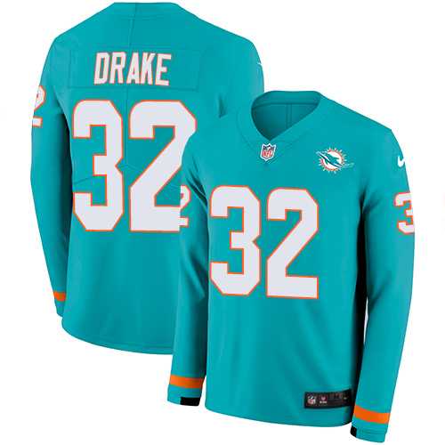 Nike Miami Dolphins #32 Kenyan Drake Aqua Green Team Color Men's Stitched NFL Limited Therma Long Sleeve Jersey