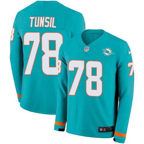 Nike Miami Dolphins #78 Laremy Tunsil Aqua Green Team Color Men's Stitched NFL Limited Therma Long Sleeve Jersey