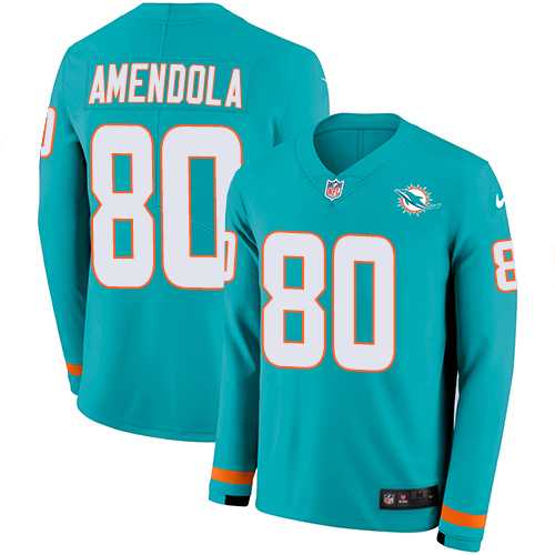 Nike Miami Dolphins #80 Danny Amendola Aqua Green Team Color Men's Stitched NFL Limited Therma Long Sleeve Jersey