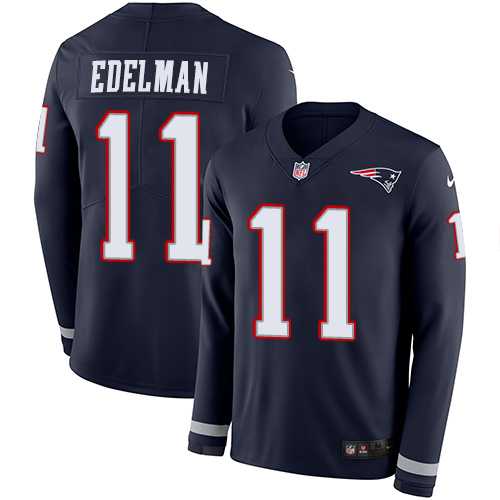 Nike New England Patriots #11 Julian Edelman Navy Blue Team Color Men's Stitched NFL Limited Therma Long Sleeve Jersey
