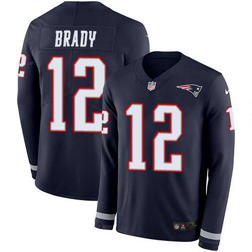 Nike New England Patriots #12 Tom Brady Navy Blue Team Color Men's Stitched NFL Limited Therma Long Sleeve Jersey
