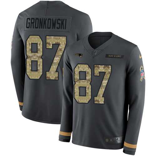 Nike New England Patriots #87 Rob Gronkowski Anthracite Salute to Service Men's Stitched NFL Limited Therma Long Sleeve Jersey