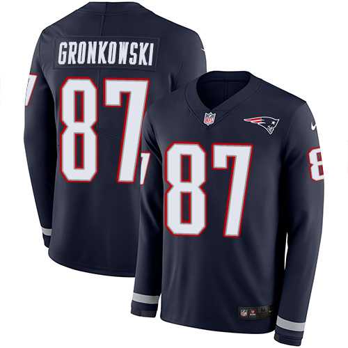 Nike New England Patriots #87 Rob Gronkowski Navy Blue Team Color Men's Stitched NFL Limited Therma Long Sleeve Jersey