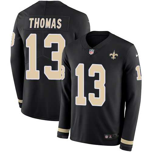 Nike New Orleans Saints #13 Michael Thomas Black Team Color Men's Stitched NFL Limited Therma Long Sleeve Jersey