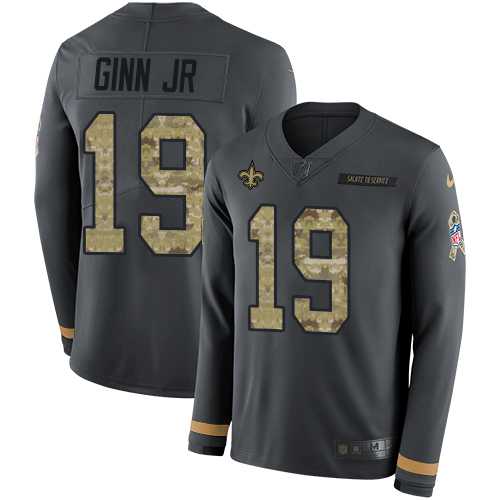 Nike New Orleans Saints #19 Ted Ginn Jr Anthracite Salute to Service Men's Stitched NFL Limited Therma Long Sleeve Jersey