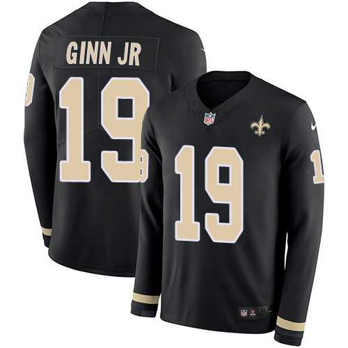 Nike New Orleans Saints #19 Ted Ginn Jr Black Team Color Men's Stitched NFL Limited Therma Long Sleeve Jersey