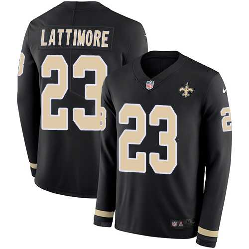 Nike New Orleans Saints #23 Marshon Lattimore Black Team Color Men's Stitched NFL Limited Therma Long Sleeve Jersey