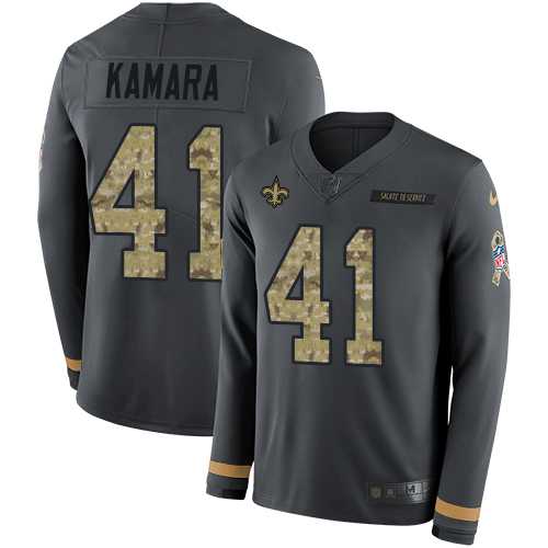 Nike New Orleans Saints #41 Alvin Kamara Anthracite Salute to Service Men's Stitched NFL Limited Therma Long Sleeve Jersey