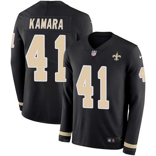 Nike New Orleans Saints #41 Alvin Kamara Black Team Color Men's Stitched NFL Limited Therma Long Sleeve Jersey