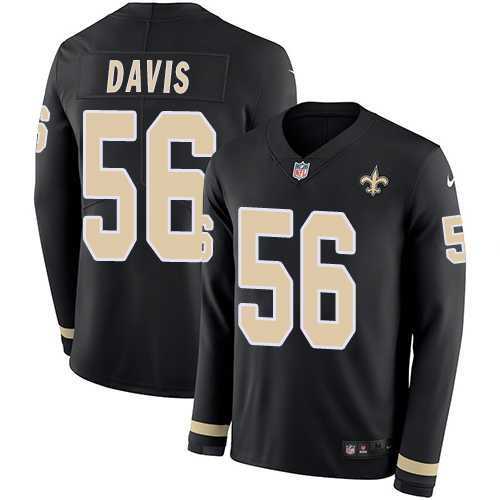 Nike New Orleans Saints #56 DeMario Davis Black Team Color Men's Stitched NFL Limited Therma Long Sleeve Jersey