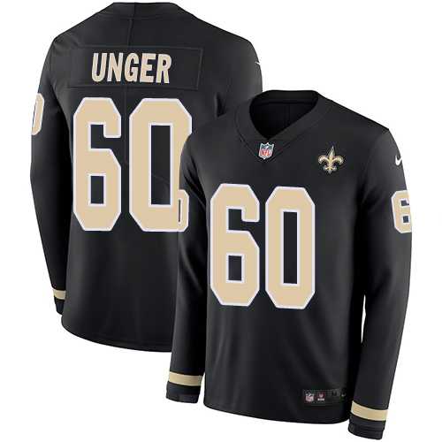 Nike New Orleans Saints #60 Max Unger Black Team Color Men's Stitched NFL Limited Therma Long Sleeve Jersey